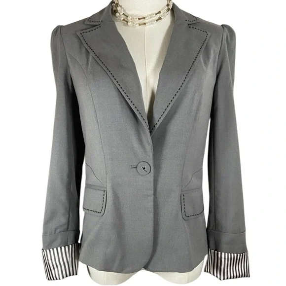 Vintage Candies Gray Cropped Satin Pinstripe Cuffs Blazer Y2K Size Medium - Picture 10 of 10